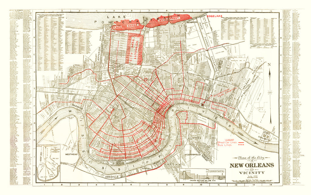 Vintage Map of New Orleans, Louisiana 1925