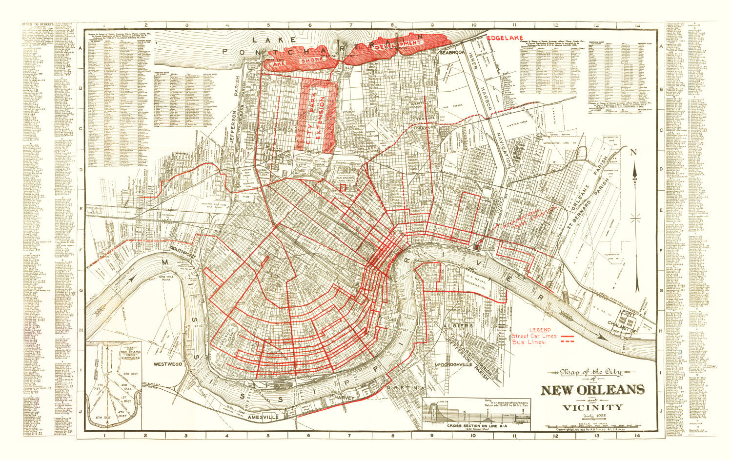 Vintage Map of New Orleans, Louisiana 1925