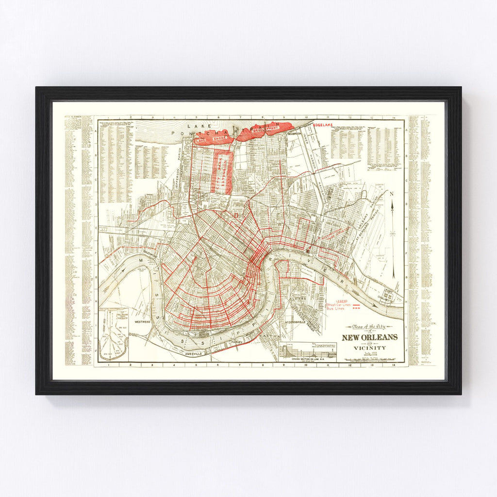 Vintage Map of New Orleans, Louisiana 1925