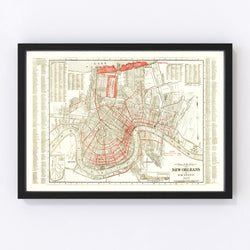Vintage Map of New Orleans, Louisiana 1925 | Horizontal | Wiccan Center