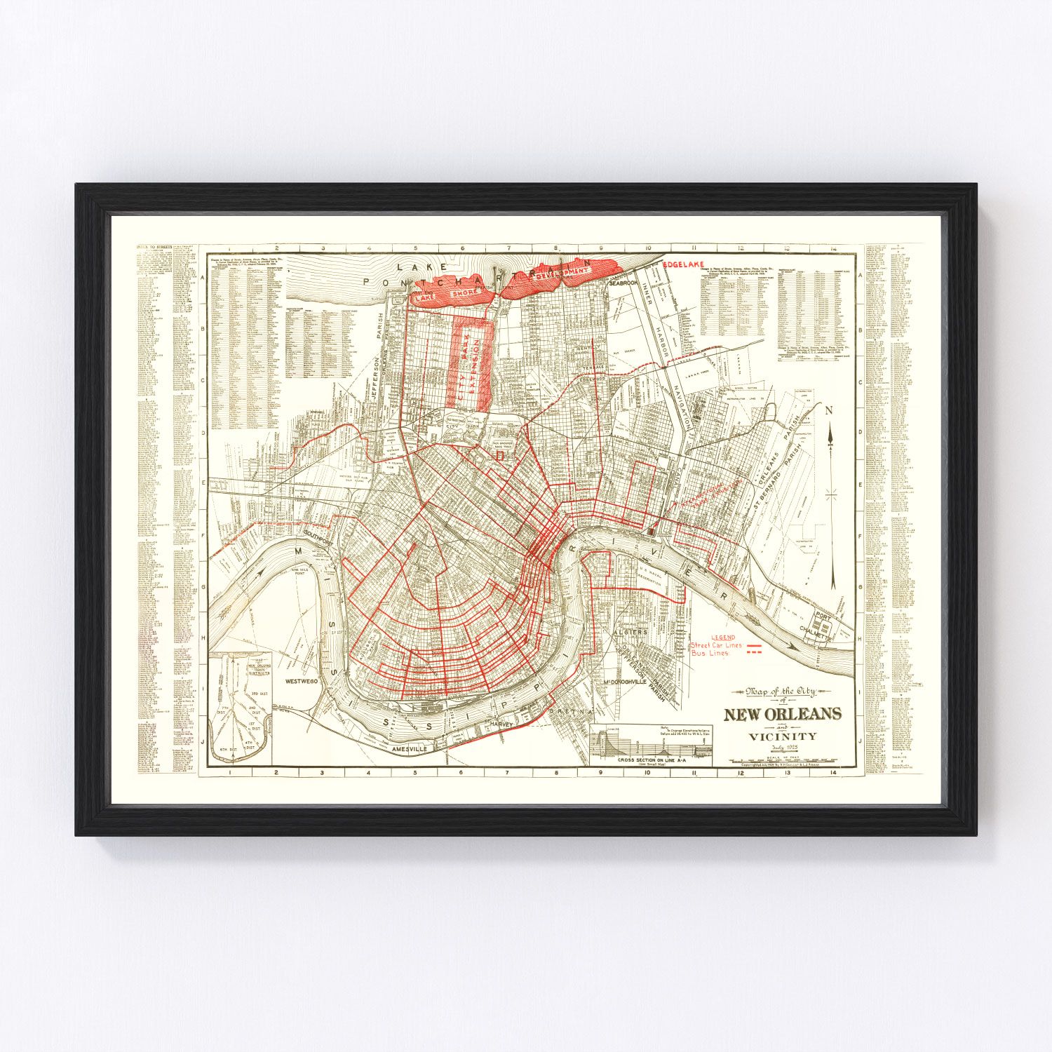 Vintage Map of New Orleans, Louisiana 1925