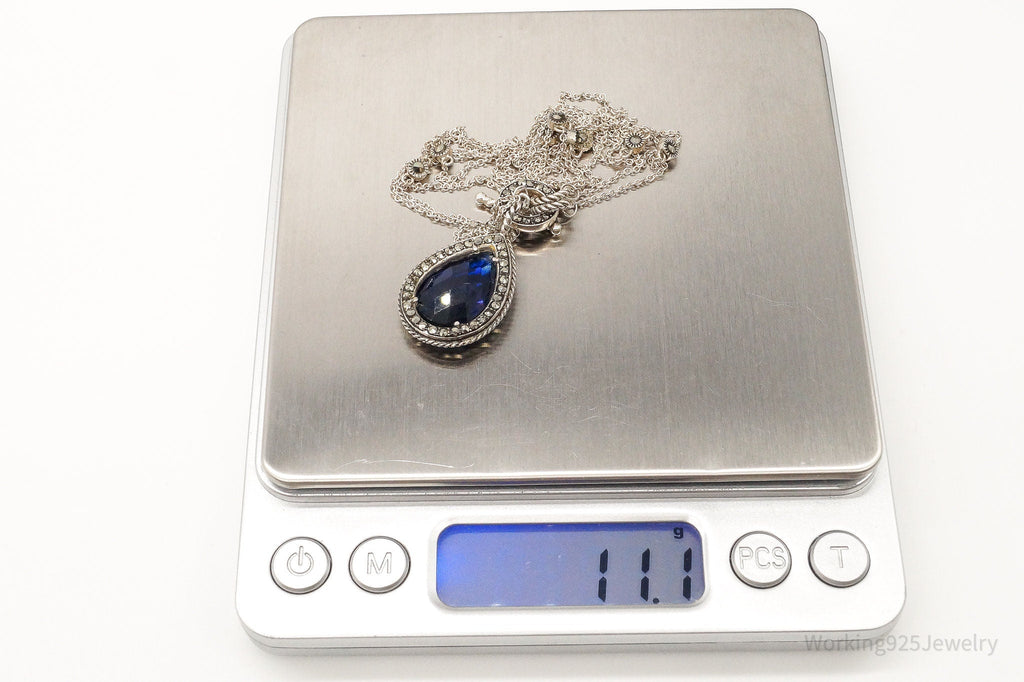 Designer Judith Jack Blue Stone Marcasite Sterling Silver Necklace | Jewelry > Necklaces > Pendants | Wiccan Center