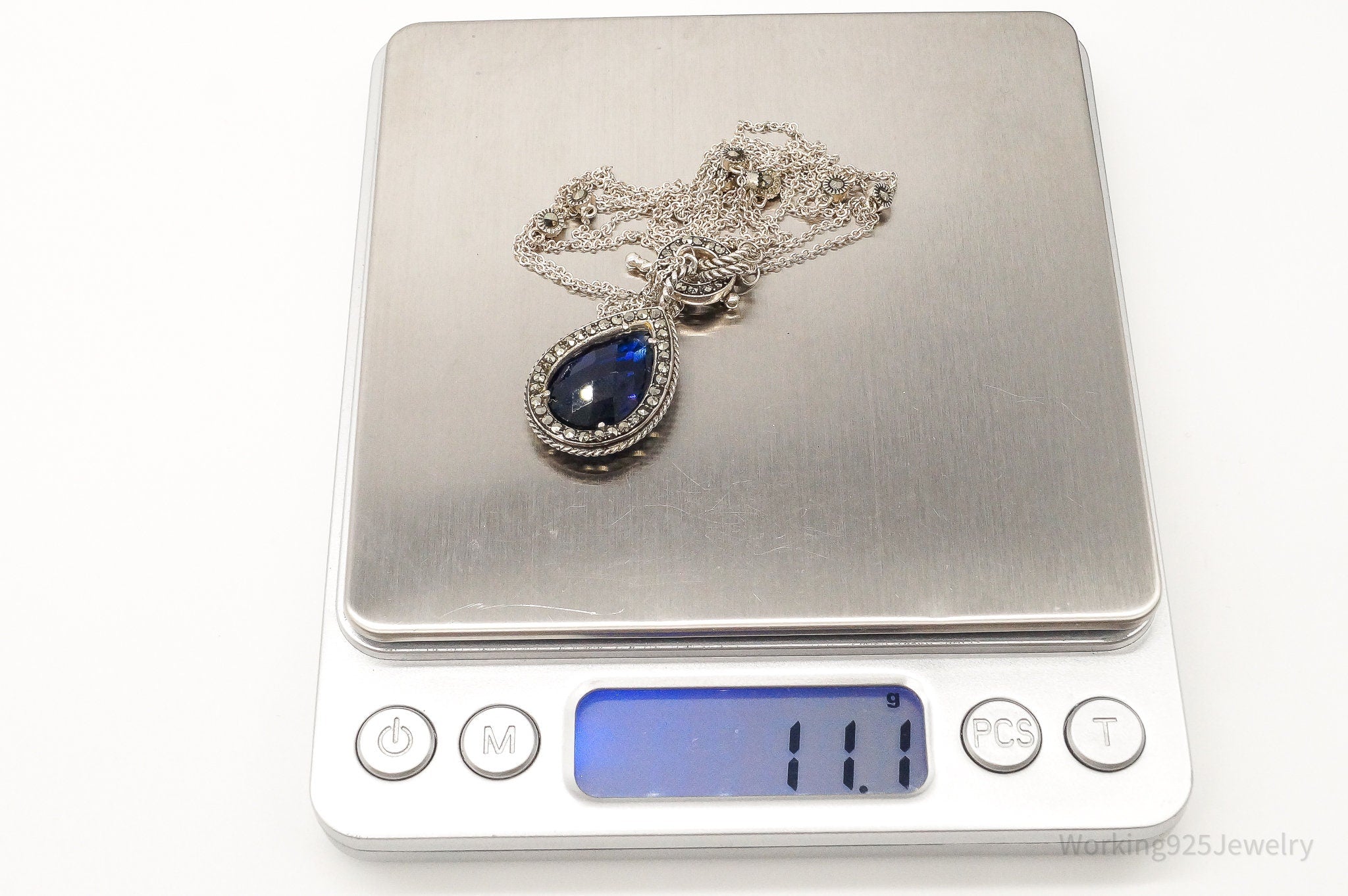 Designer Judith Jack Blue Stone Marcasite Sterling Silver Necklace | Jewelry > Necklaces > Pendants | Wiccan Center
