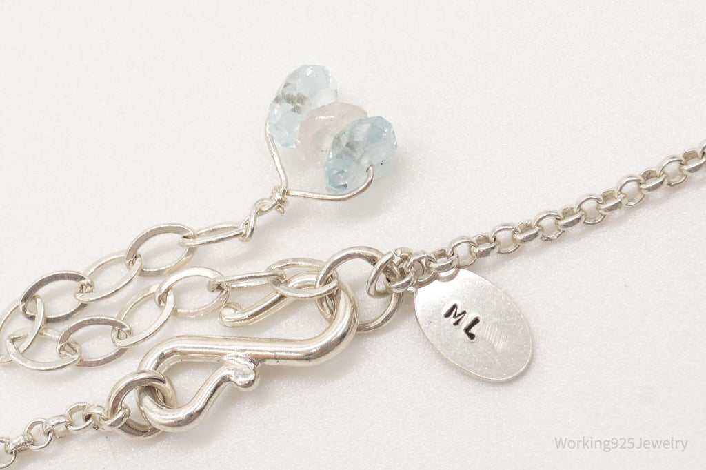 Vintage Designer ML Modernist Blue Topaz Quartz Sterling Silver Chain Necklace | Jewelry > Necklaces > Pendants | Wiccan Center