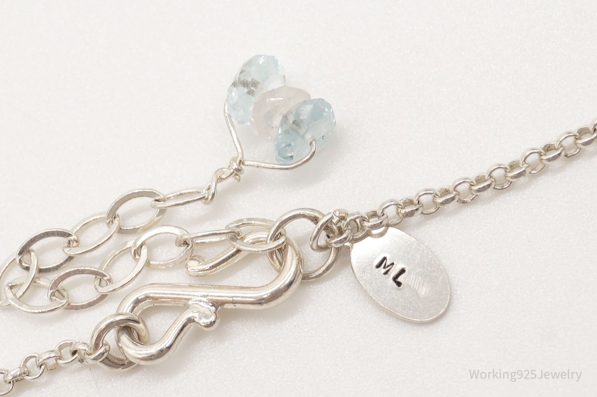 Vintage Designer ML Modernist Blue Topaz Quartz Sterling Silver Chain Necklace | Jewelry > Necklaces > Pendants | Wiccan Center