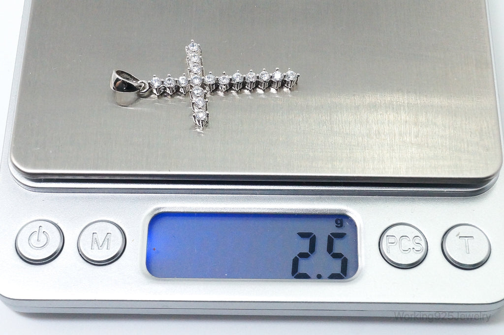 Large Vintage Cubic Zirconia Cross Sterling Silver Necklace Pendant | Jewelry > Necklaces > Pendants | Wiccan Center
