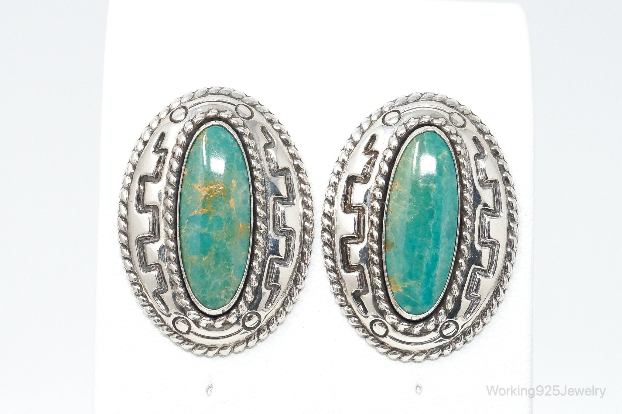 Large Western Designer Carolyn Pollack Relios Turquoise Sterling Silver Earrings | Jewelry > Earrings | Wiccan Center