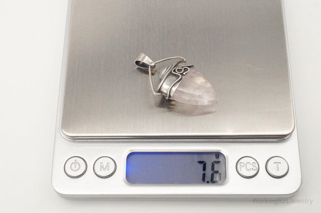 Vintage Large Rose Quartz White Moonstone Sterling Silver Pendant | Jewelry > Necklaces > Pendants | Wiccan Center