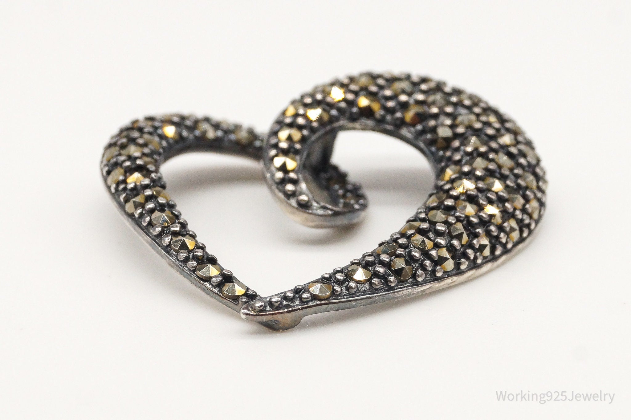 Vintage Large Marcasite Heart Sterling Silver Pendant | Jewelry > Necklaces > Pendants | Wiccan Center