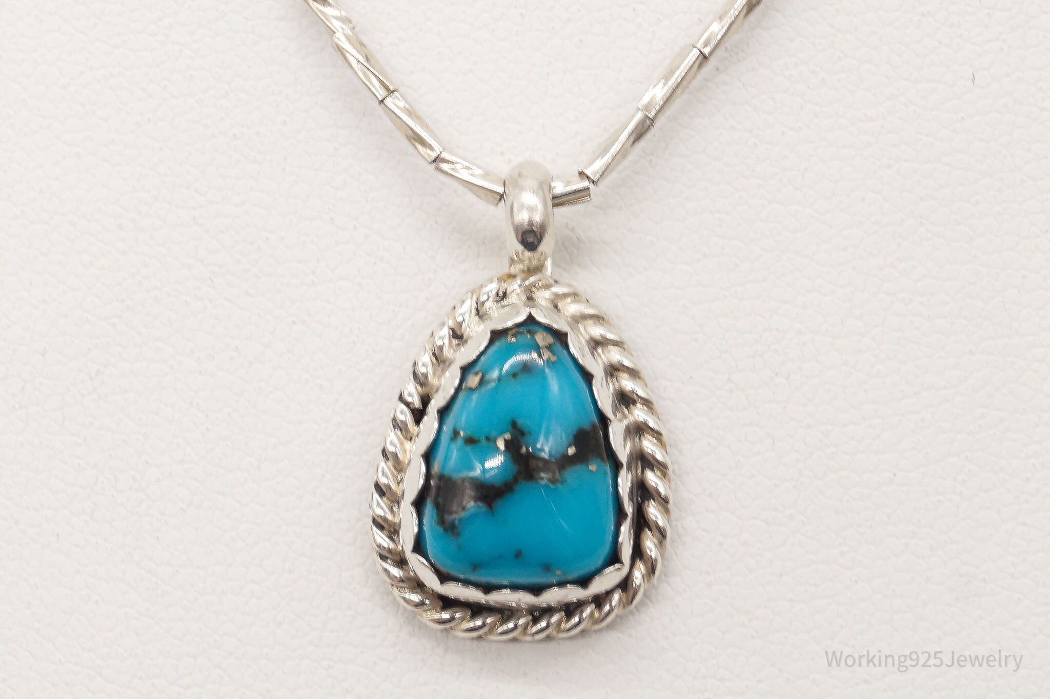 Vintage Native American Herbert Tsosie Blue Turquoise Sterling Silver Necklace | Jewelry > Necklaces | Wiccan Center