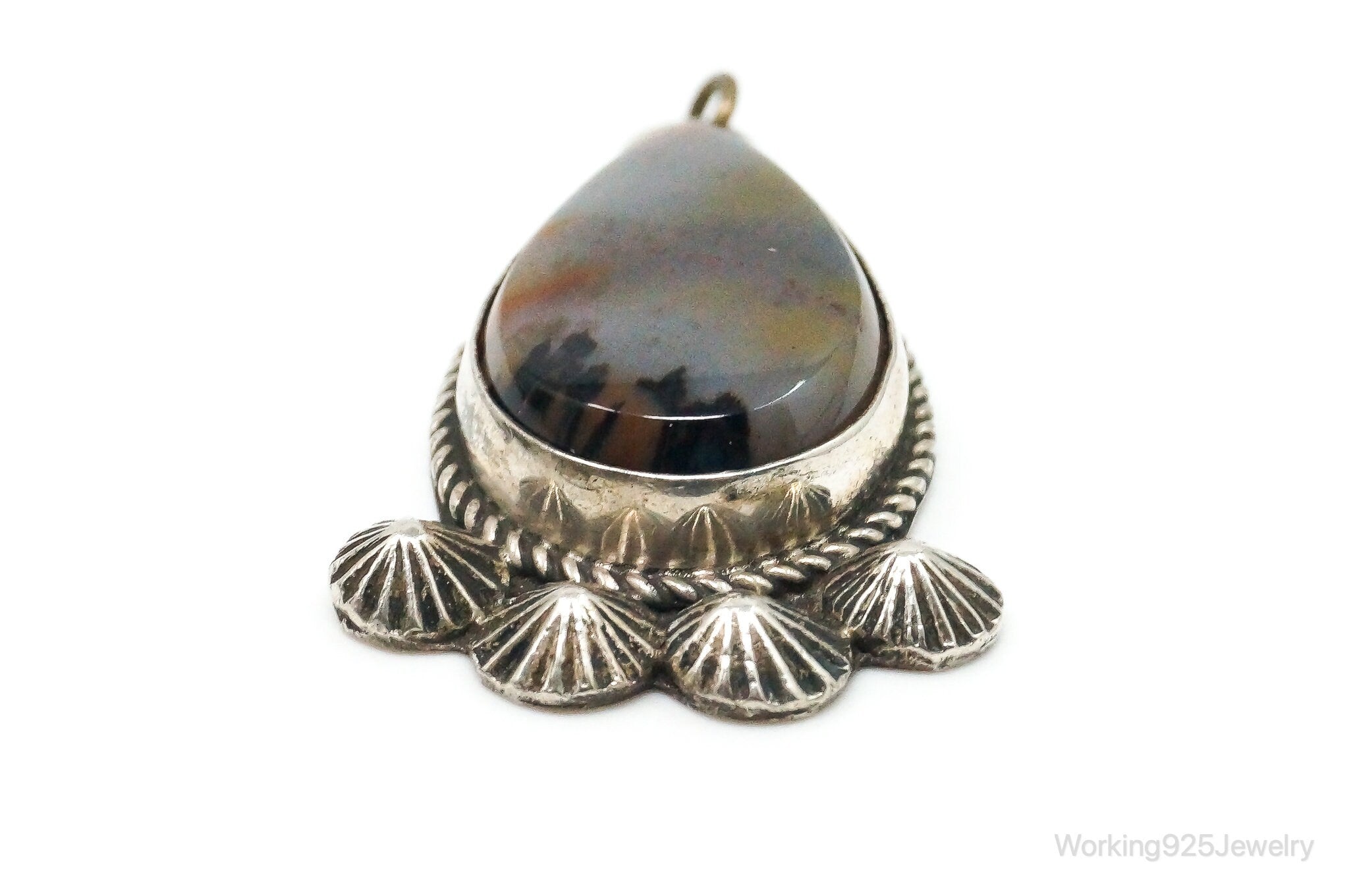 Large Vintage Native American Montana Agate Sterling Silver Pendant | Jewelry > Necklaces > Pendants | Wiccan Center
