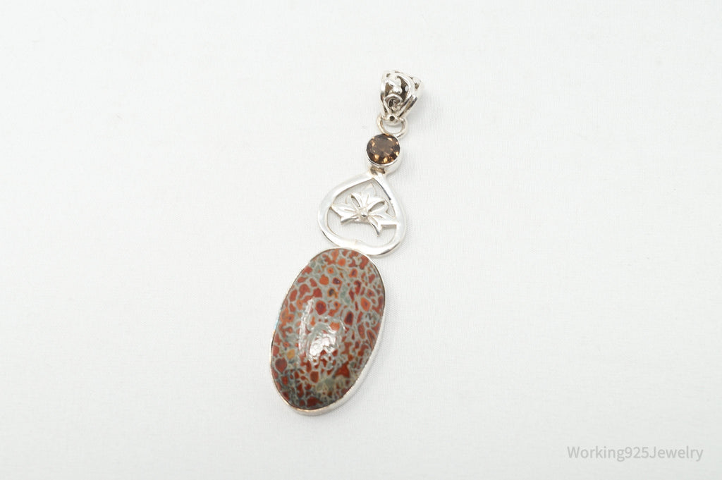 Vintage Large Jasper Smoky Topaz Sterling Silver Necklace Pendant | Jewelry > Necklaces > Pendants | Wiccan Center