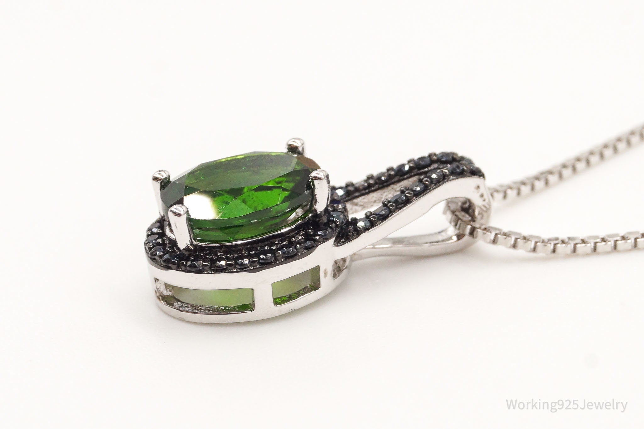 Vintage Designer JZ Emerald Black Spinel Sterling Silver Necklace | Jewelry > Necklaces > Pendants | Wiccan Center