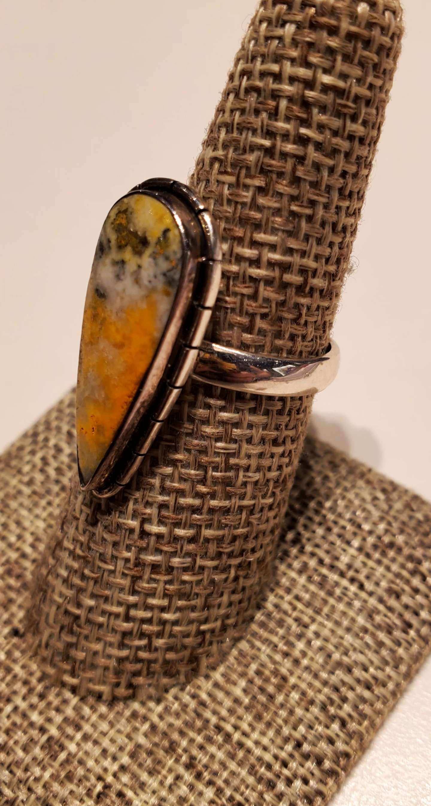 Bumblebee Jasper Teardrop Statement Ring – Sterling Silver – Sizes 6–9 | Rings | Wiccan Center
