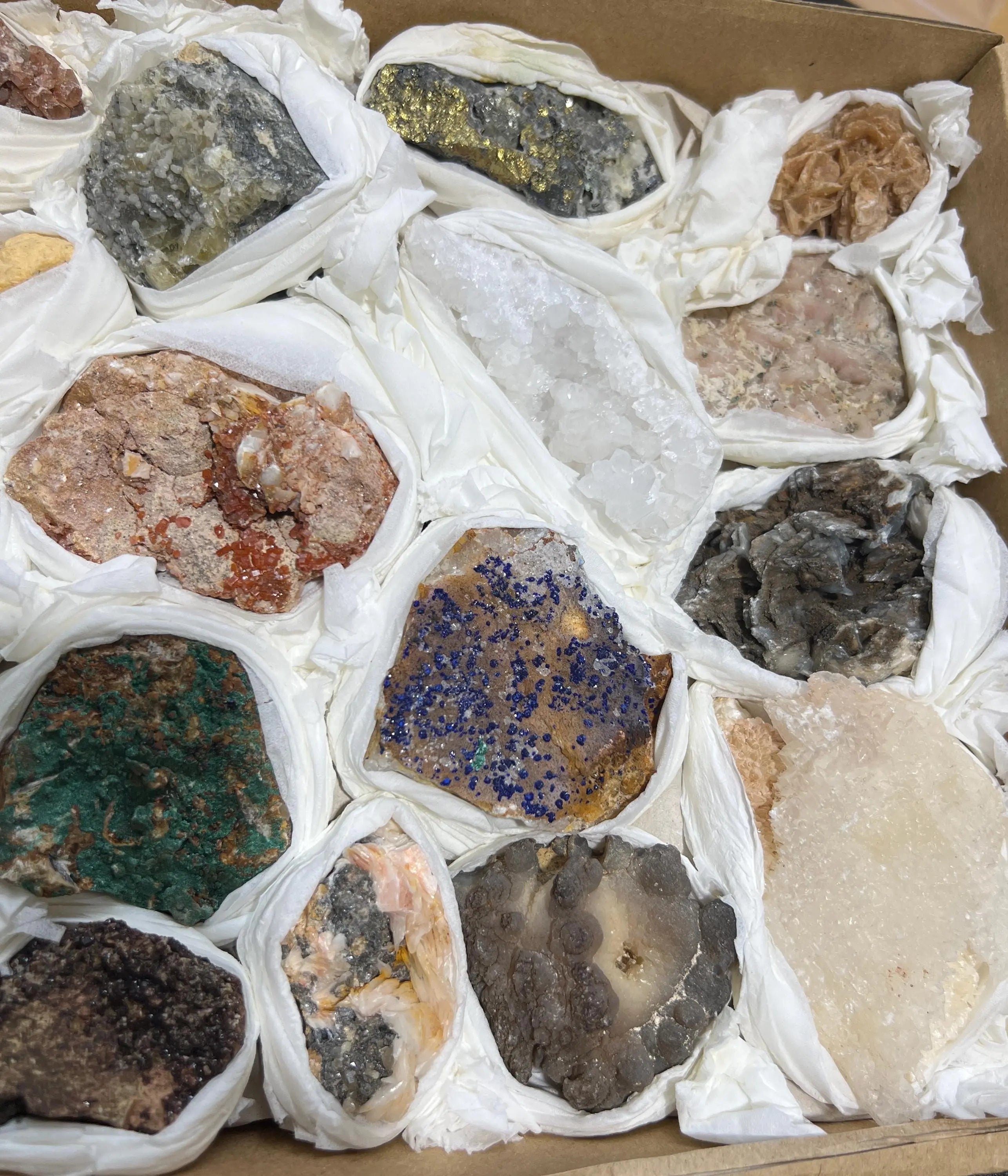 Morocco Mixed Minerals Crystal Druzy Collection Large Boxed Flat Wholesale | Home & Living > Home Decor > Home Accents > Rocks & Geodes | Wiccan Center