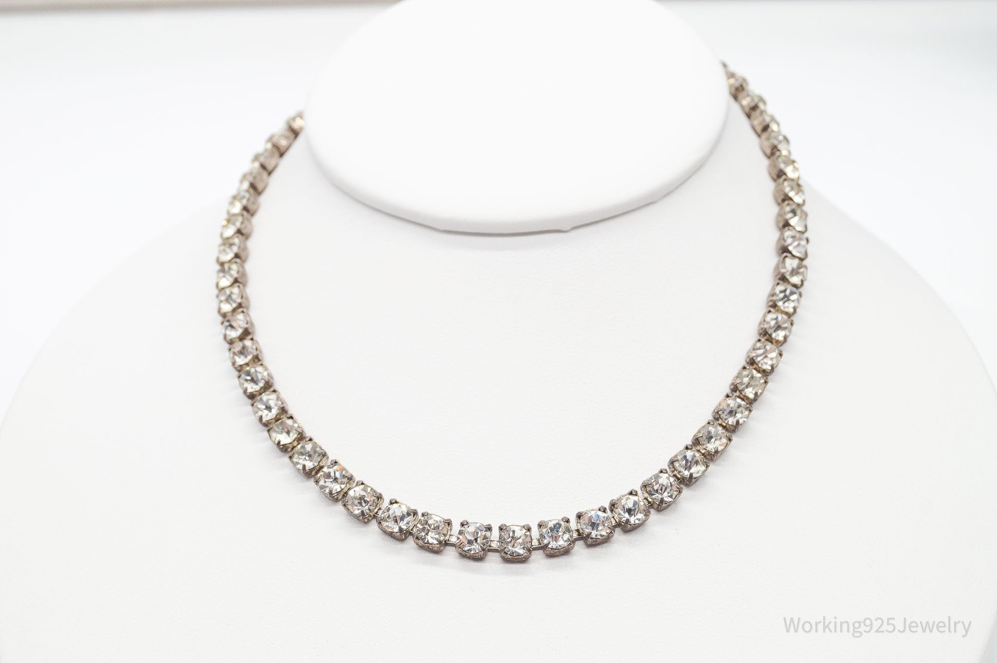 Antique Rhinestone Sterling Silver Necklace 14" | Jewelry > Necklaces > Pendants | Wiccan Center