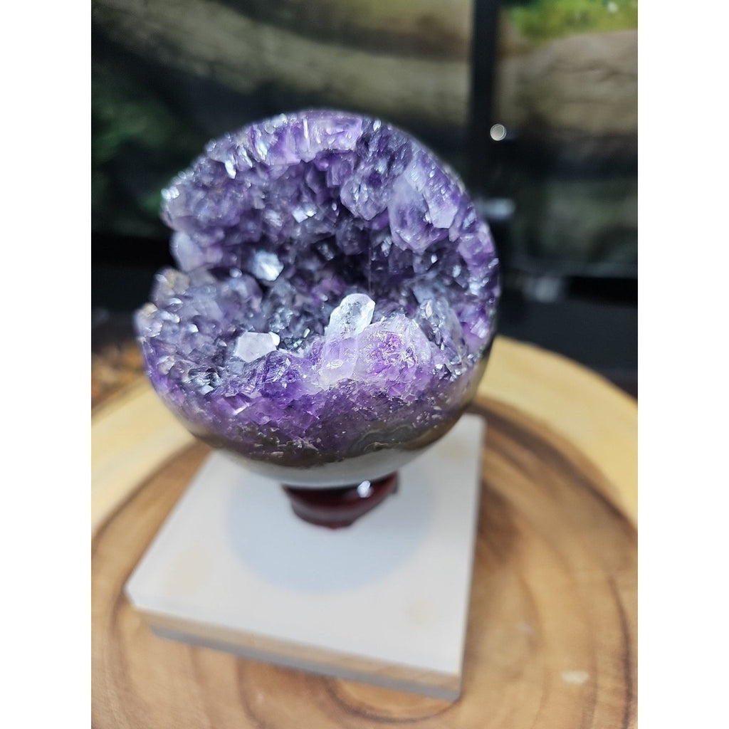 1.92LB Natural Purple Crystal Cave Quartz Open Crystal Ball Spiritual Healing | Geodes & Clusters | Wiccan Center