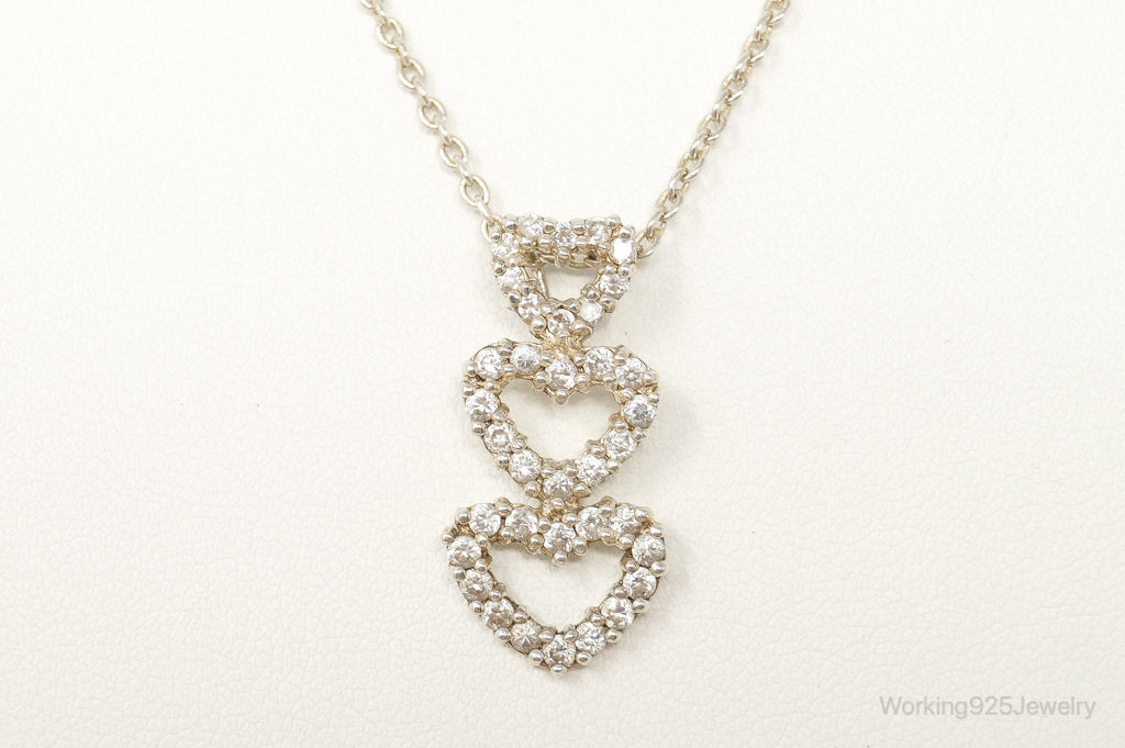 Vintage Open Hearts Cubic Zirconia Sterling Silver Necklace | Jewelry > Necklaces > Pendants | Wiccan Center