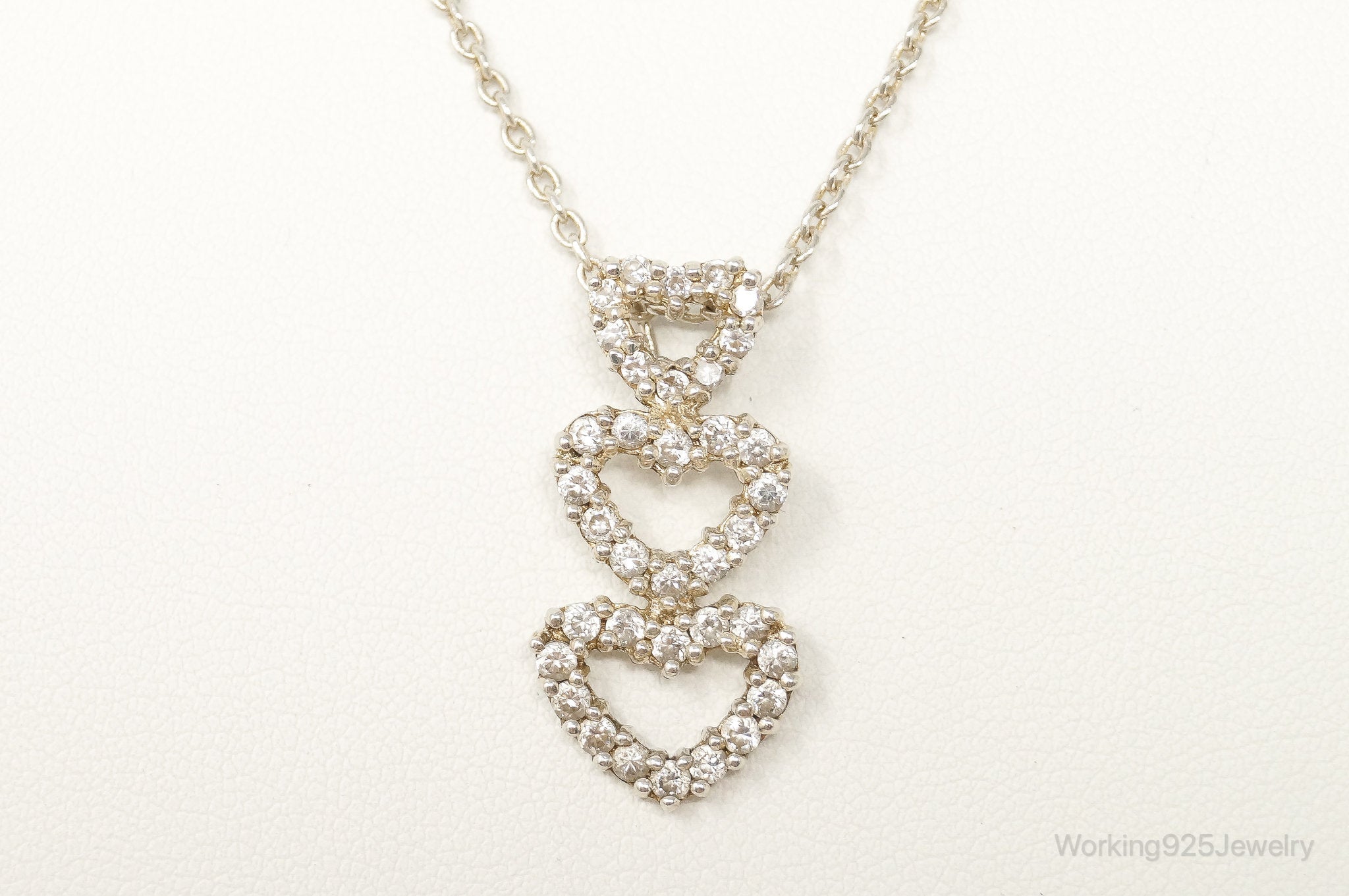 Vintage Open Hearts Cubic Zirconia Sterling Silver Necklace | Jewelry > Necklaces > Pendants | Wiccan Center