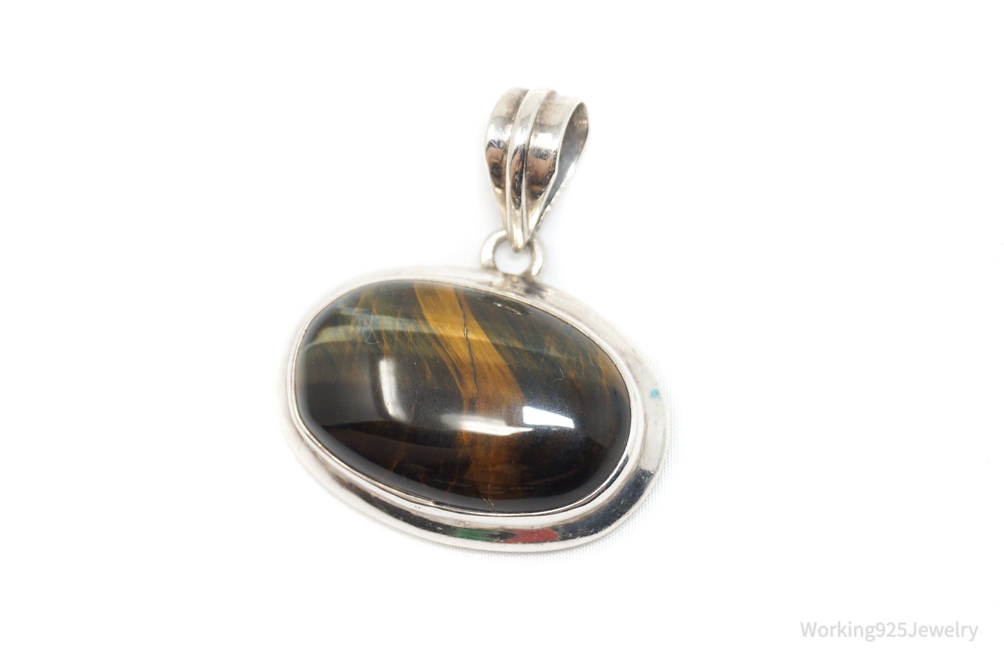 Vintage Southwestern Large Tigers Eye Sterling Silver Necklace Pendant | Jewelry > Necklaces > Pendants | Wiccan Center