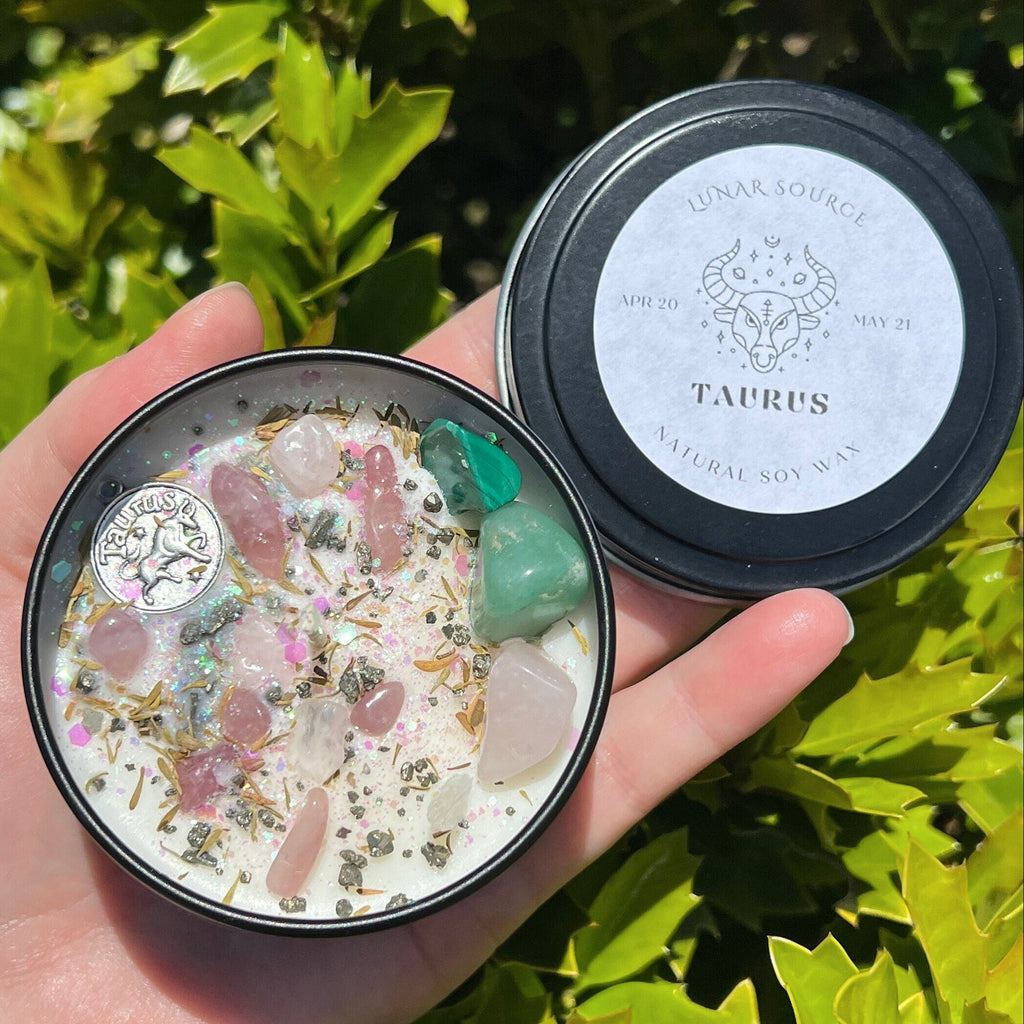 Taurus Candle | May Zodiac Sign Ritual Altar Intention Happy Birthday Gift Bull Season Crystal Charm Pendant Herbal Birth Natal Astrology | | Wiccan Center