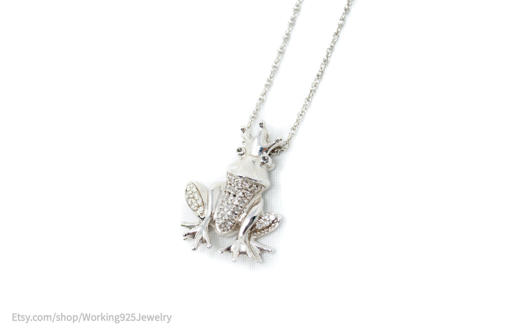 Vintage Diamond King Frog Toad Sterling Silver Necklace | Jewelry > Necklaces > Pendants | Wiccan Center