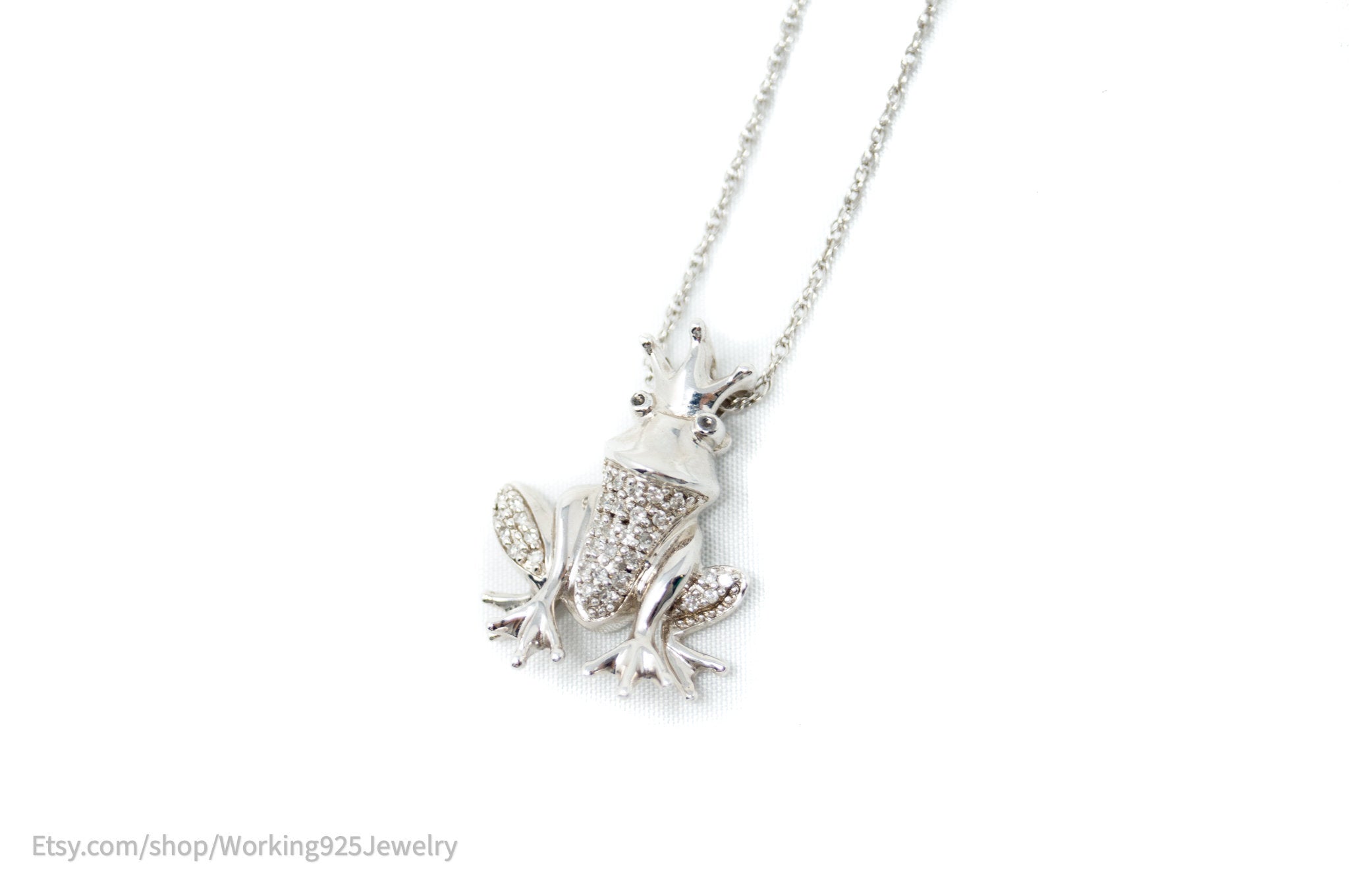 Vintage Diamond King Frog Toad Sterling Silver Necklace | Jewelry > Necklaces > Pendants | Wiccan Center