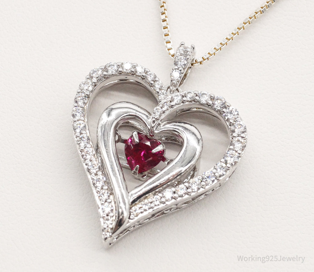 Vintage Designer SUN Ruby Cubic Zirconia Heart Sterling Silver Necklace | Jewelry > Necklaces > Pendants | Wiccan Center