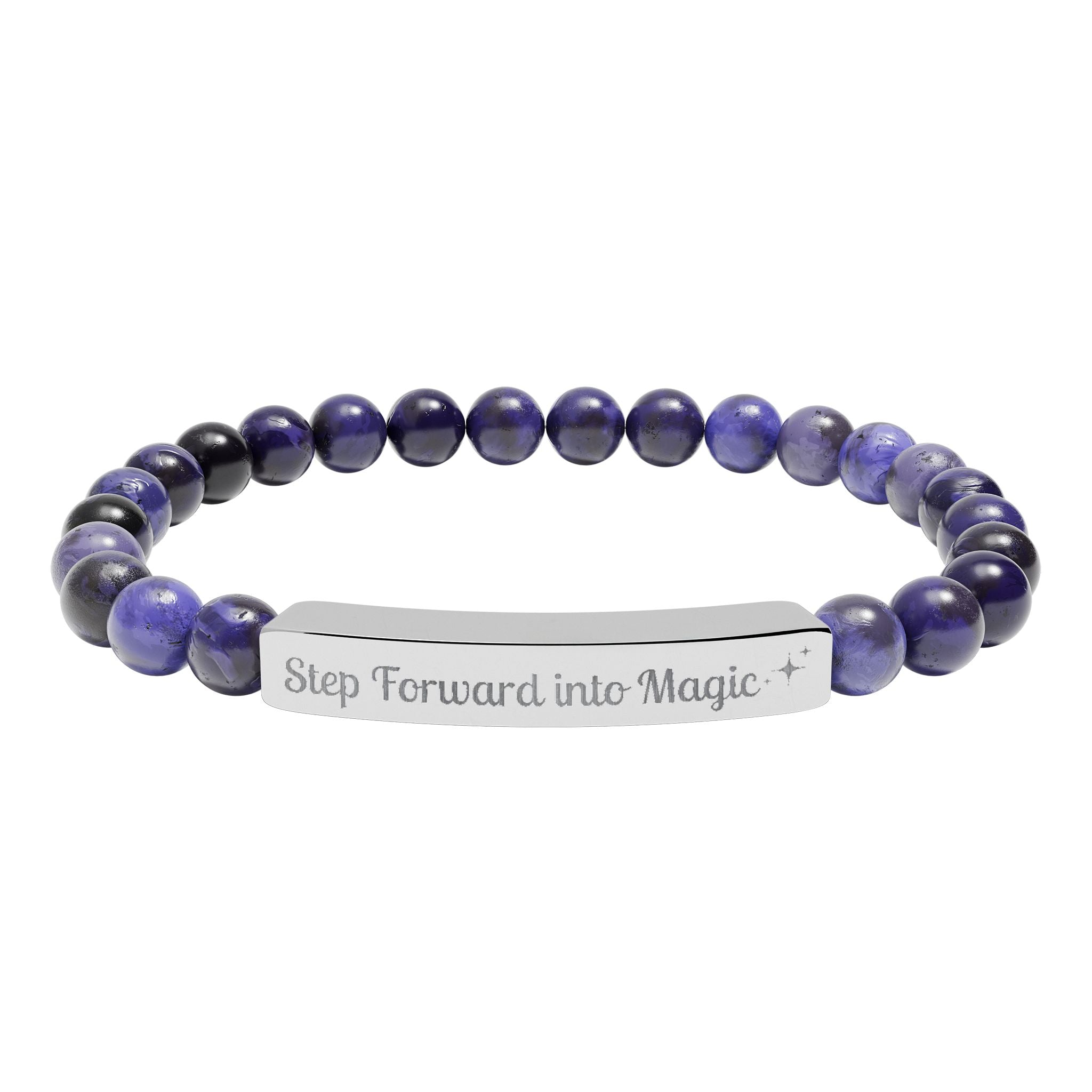 Engraved Natural Stone Stretch Bar Bracelet — "Step Forward into Magic" Motivational Beaded Bracelet | Accessories | Wiccan Center