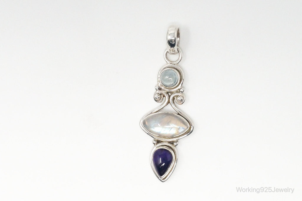 Vintage Blue Topaz Amethyst Moonstone Sterling Necklace Pendant | Jewelry > Necklaces > Pendants | Wiccan Center