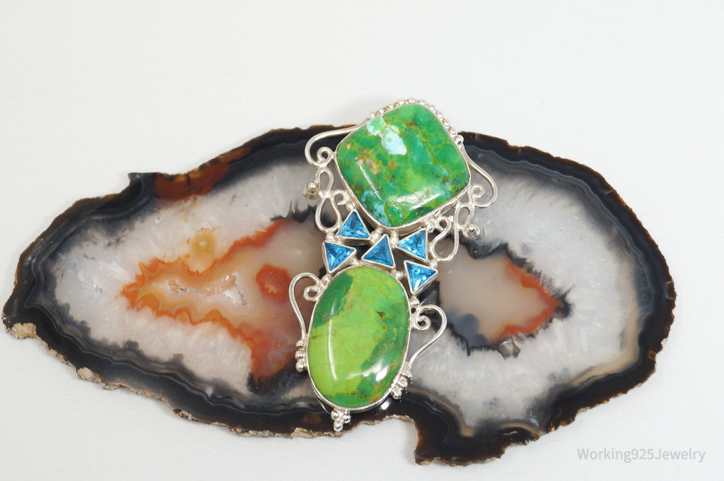 Vintage Large Green Turquoise Blue Topaz Sterling Silver Necklace Pendant | Jewelry > Necklaces > Pendants | Wiccan Center