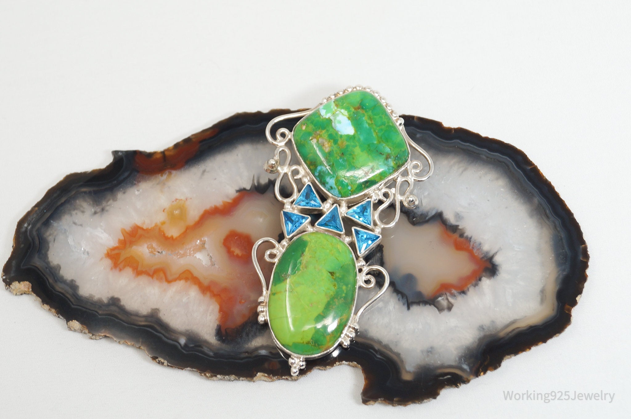 Vintage Large Green Turquoise Blue Topaz Sterling Silver Necklace Pendant | Jewelry > Necklaces > Pendants | Wiccan Center