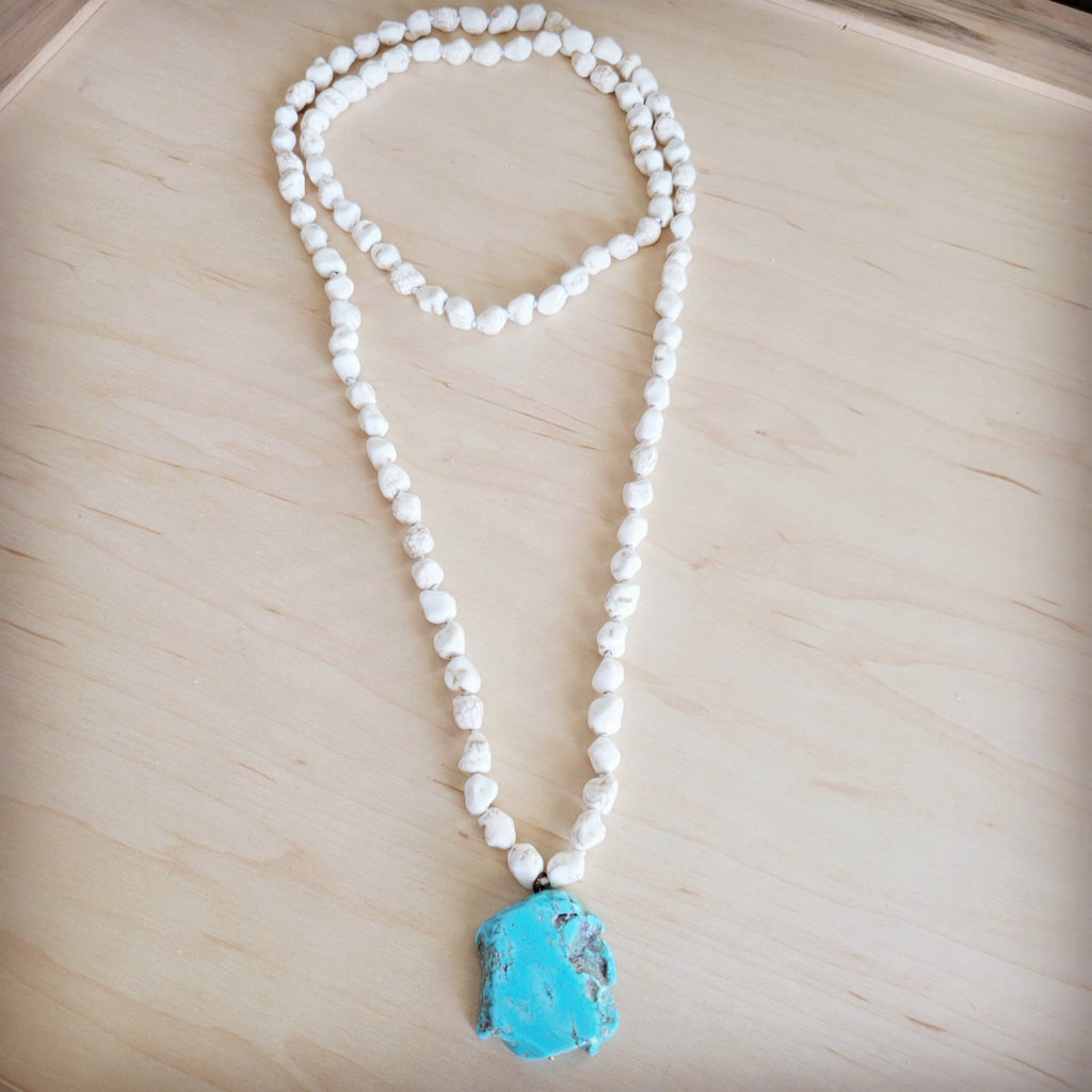 Long White Turquoise Beaded Necklace w/ Turquoise Pendant 263d | Necklace | Wiccan Center
