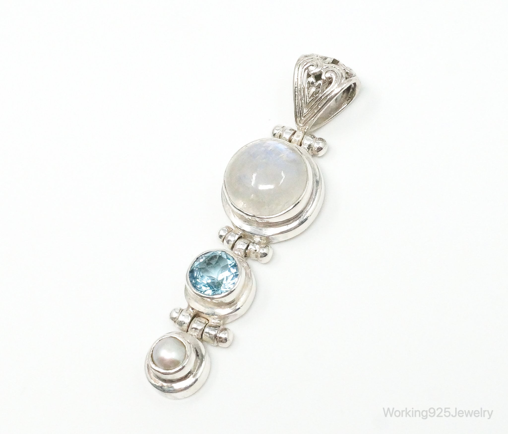 Large Designer SJ Blue Topaz Moonstone Pearl Sterling Necklace Pendant | Jewelry > Necklaces > Pendants | Wiccan Center