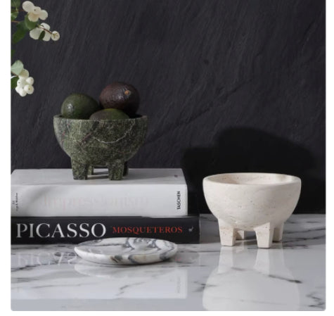 Chinese Wabi-Sabi-Style Marble Four-Foot Fruit Bowl Ornament