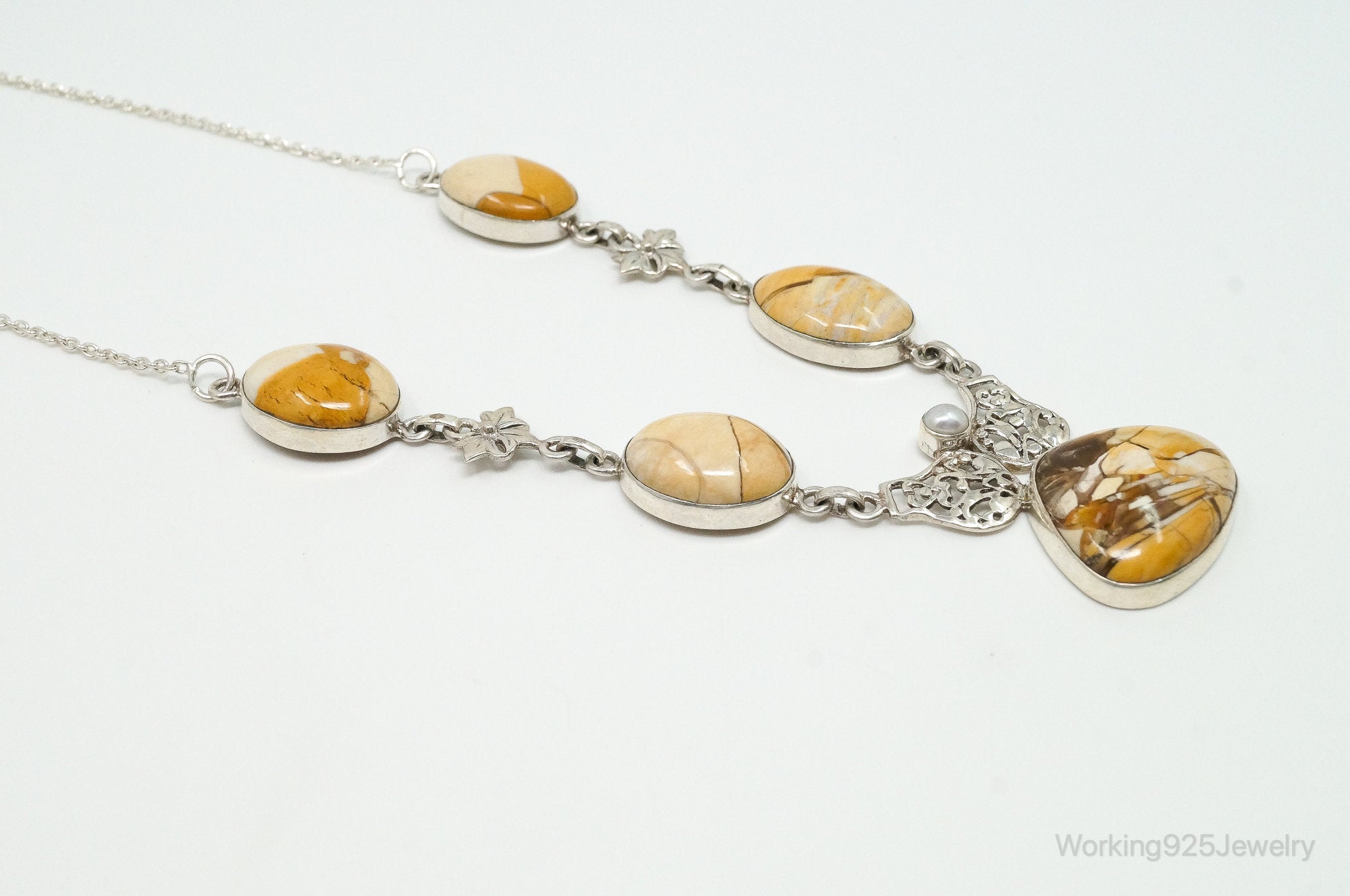 Vintage Brecciated Mookaite Jasper Pearl Sterling Silver Necklace | Jewelry > Necklaces > Pendants | Wiccan Center