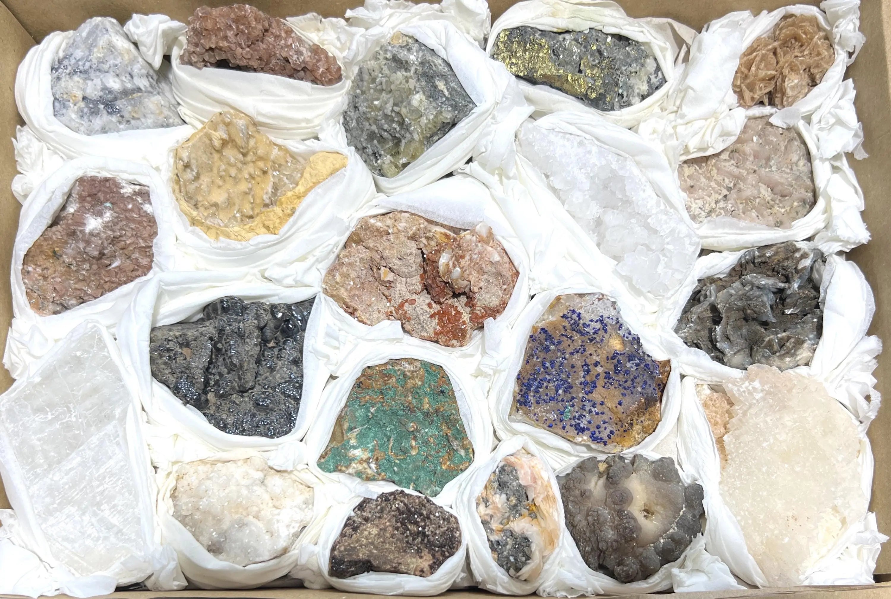 Morocco Mixed Minerals Crystal Druzy Collection Large Boxed Flat Wholesale | Home & Living > Home Decor > Home Accents > Rocks & Geodes | Wiccan Center