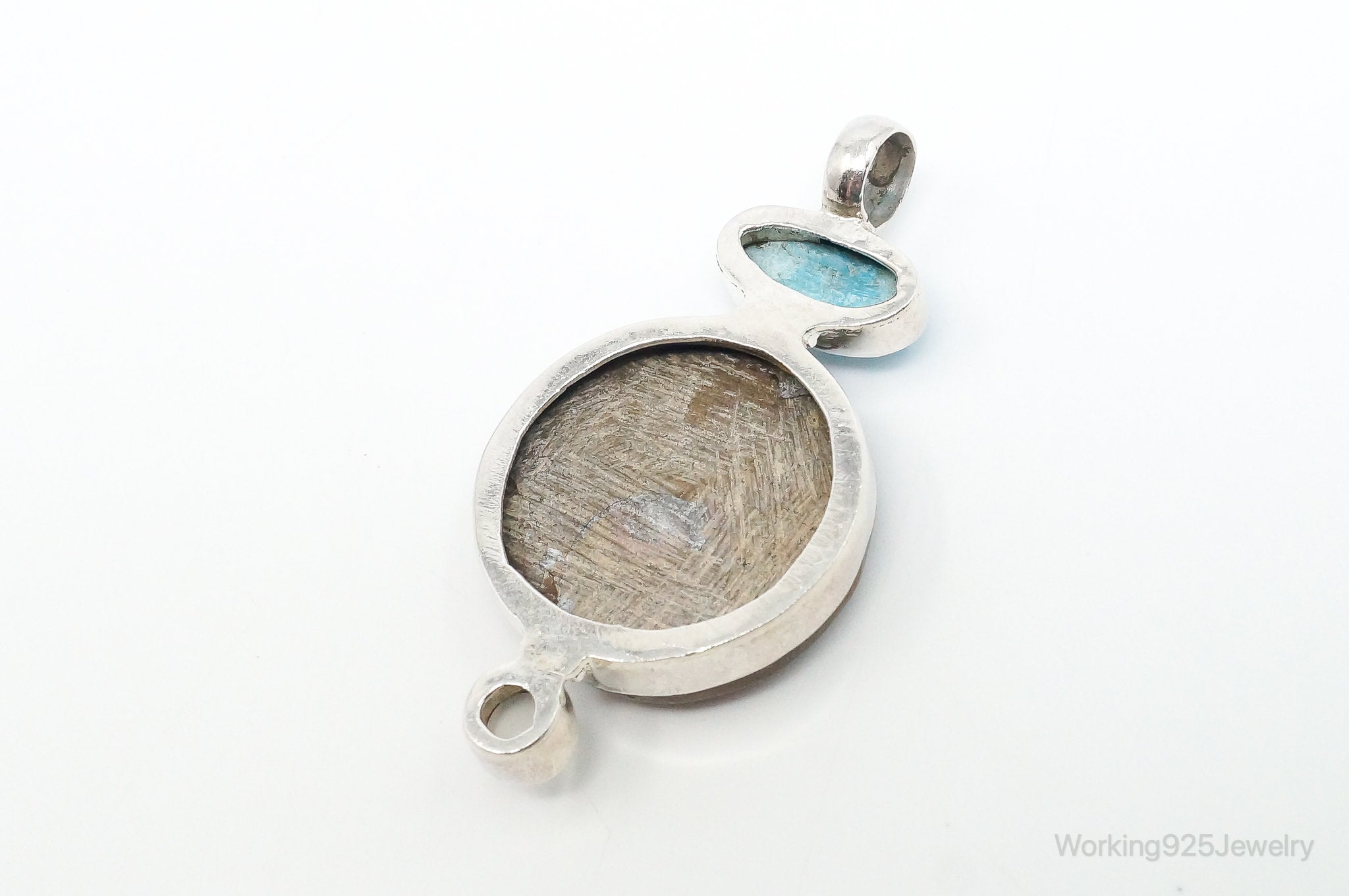 Vintage Large Fossil Shell Turquoise Gray Moonstone Sterling Silver Pendant | Jewelry > Necklaces > Pendants | Wiccan Center