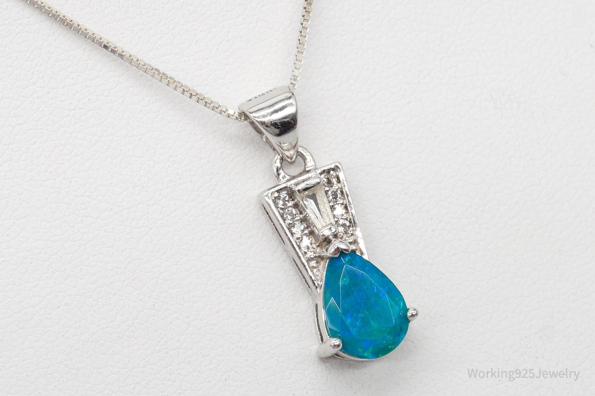 Vintage Designer Blue Opal Cubic Zirconia Sterling Silver Necklace | Jewelry > Necklaces > Pendants | Wiccan Center