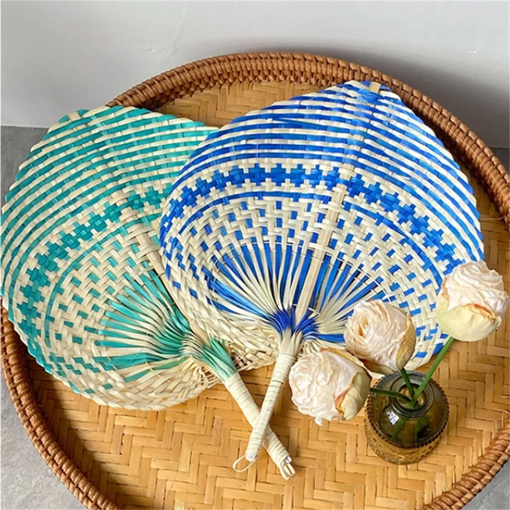 Colorful Handmade Fan Chinese Style Heart Shaped Straw Bamboo Woven Fan Summer Anti-Mosquito Cooler Handfan Home Decor Pendants