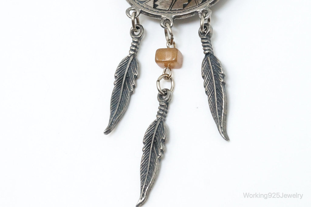 Large Vintage Native American Orange Agate Bear Sterling Silver Pendant | Jewelry > Necklaces > Pendants | Wiccan Center