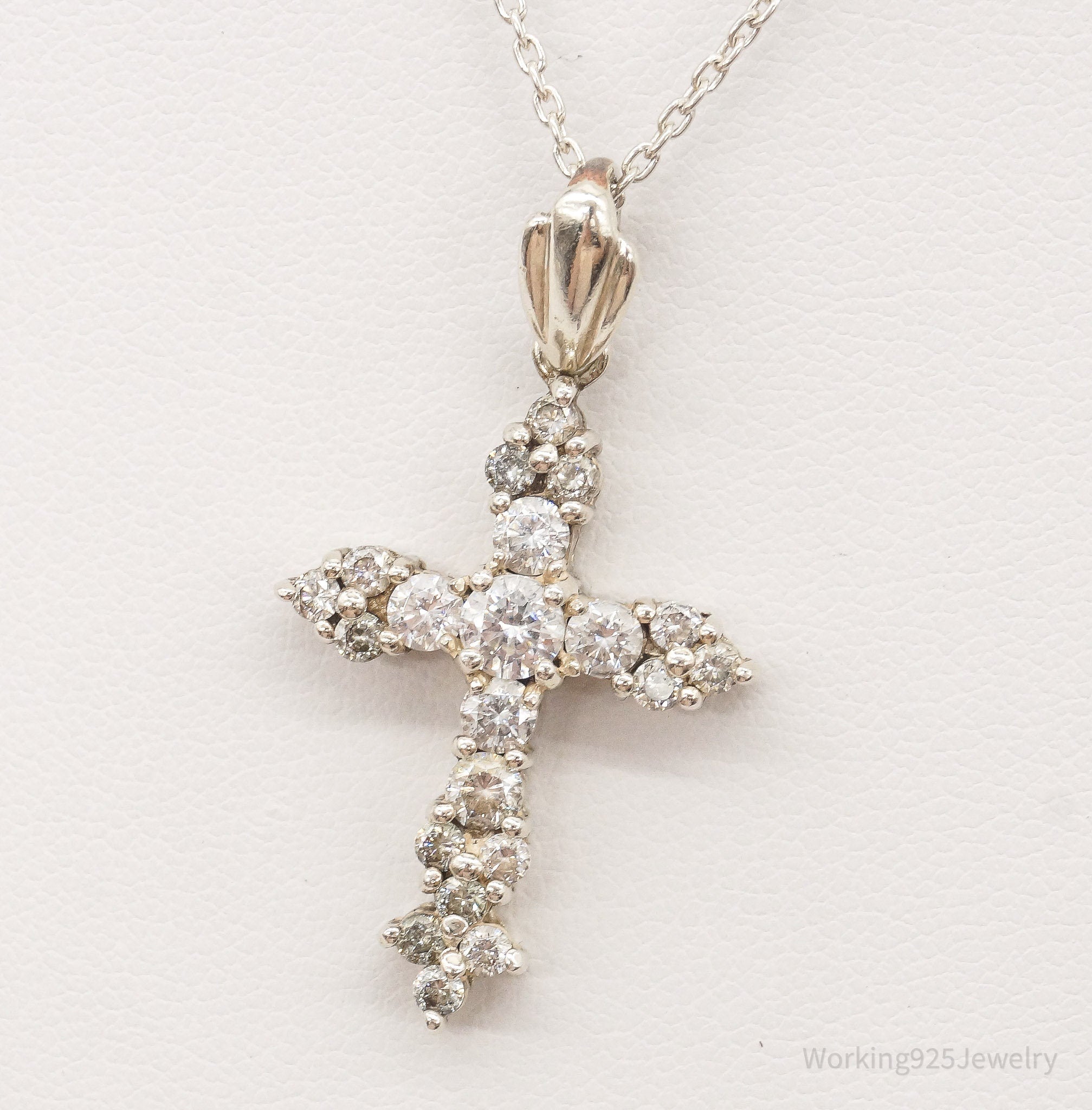Vintage Cubic Zirconia Cross Sterling Silver Chain Necklace | Jewelry > Necklaces > Pendants | Wiccan Center
