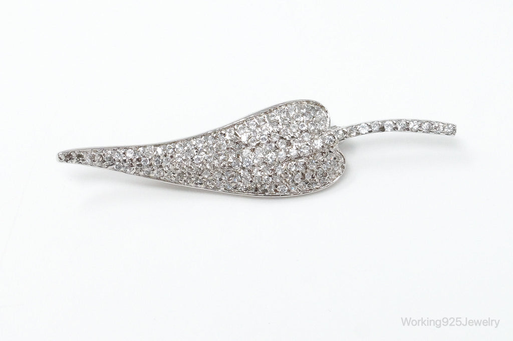 Vintage Cubic Zirconia Leaf Sterling Silver Brooch Pin | Jewelry > Brooches, Pins & Clips | Wiccan Center