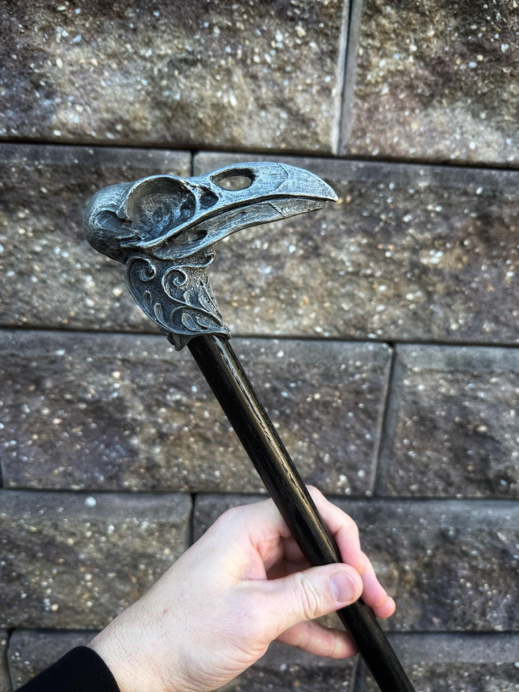 Raven Skull Cane, Hand Sculpted Walking Stick | Dark Victorian Gothic Cane | Fantasy Cosplay | Raven Crow Skull Cane, Gothic Accessory