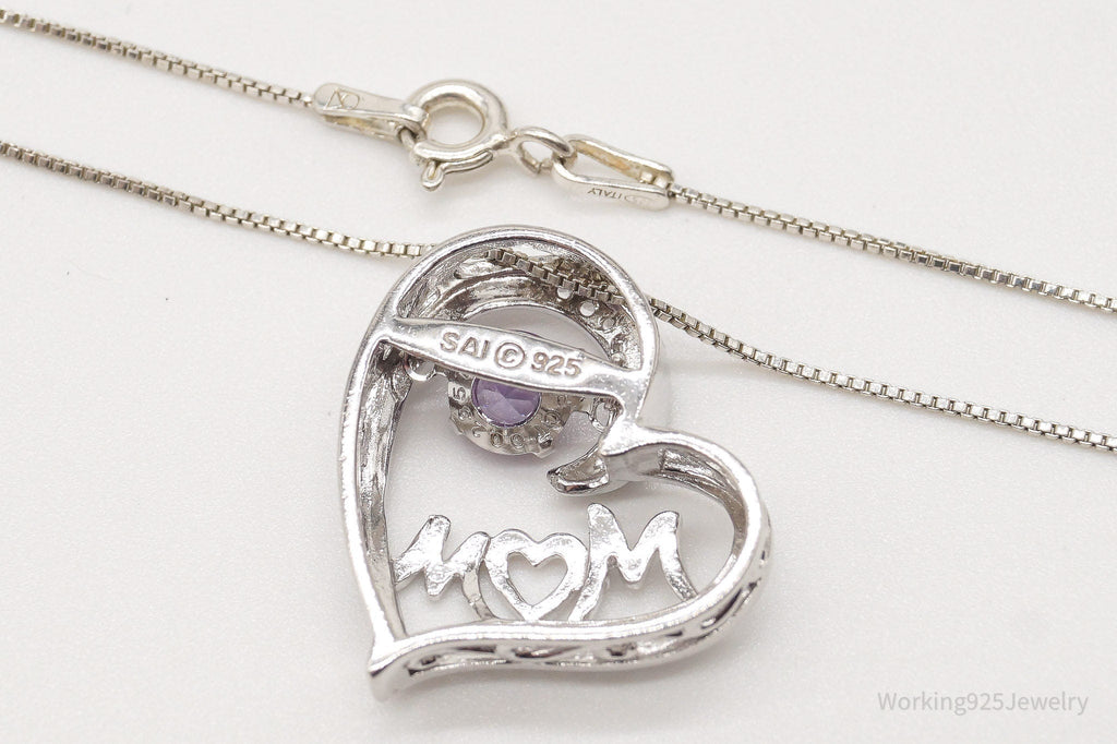 Vintage Designer SAI Amethyst Diamond Heart "Mom" Sterling Silver Necklace | Jewelry > Necklaces > Pendants | Wiccan Center
