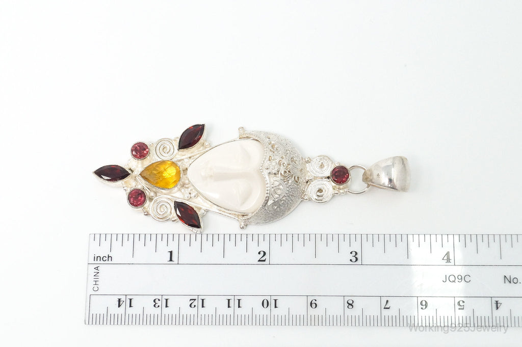 Large Vintage Goddess Multi Gem Sterling Silver Pendant | Jewelry > Necklaces > Pendants | Wiccan Center