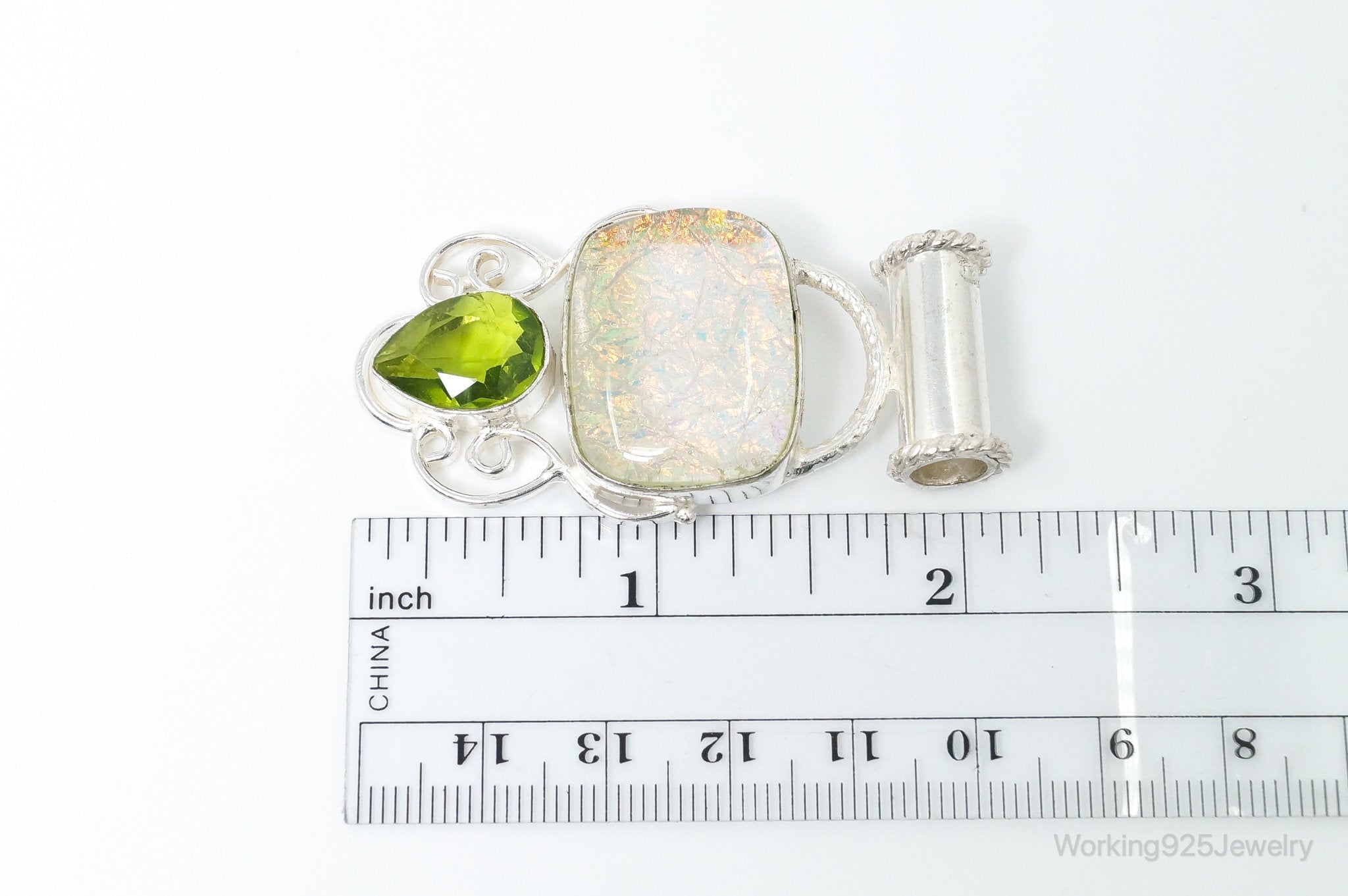 Large Vintage Rainbow Glass Peridot Sterling Silver Pendant | Jewelry > Necklaces > Pendants | Wiccan Center