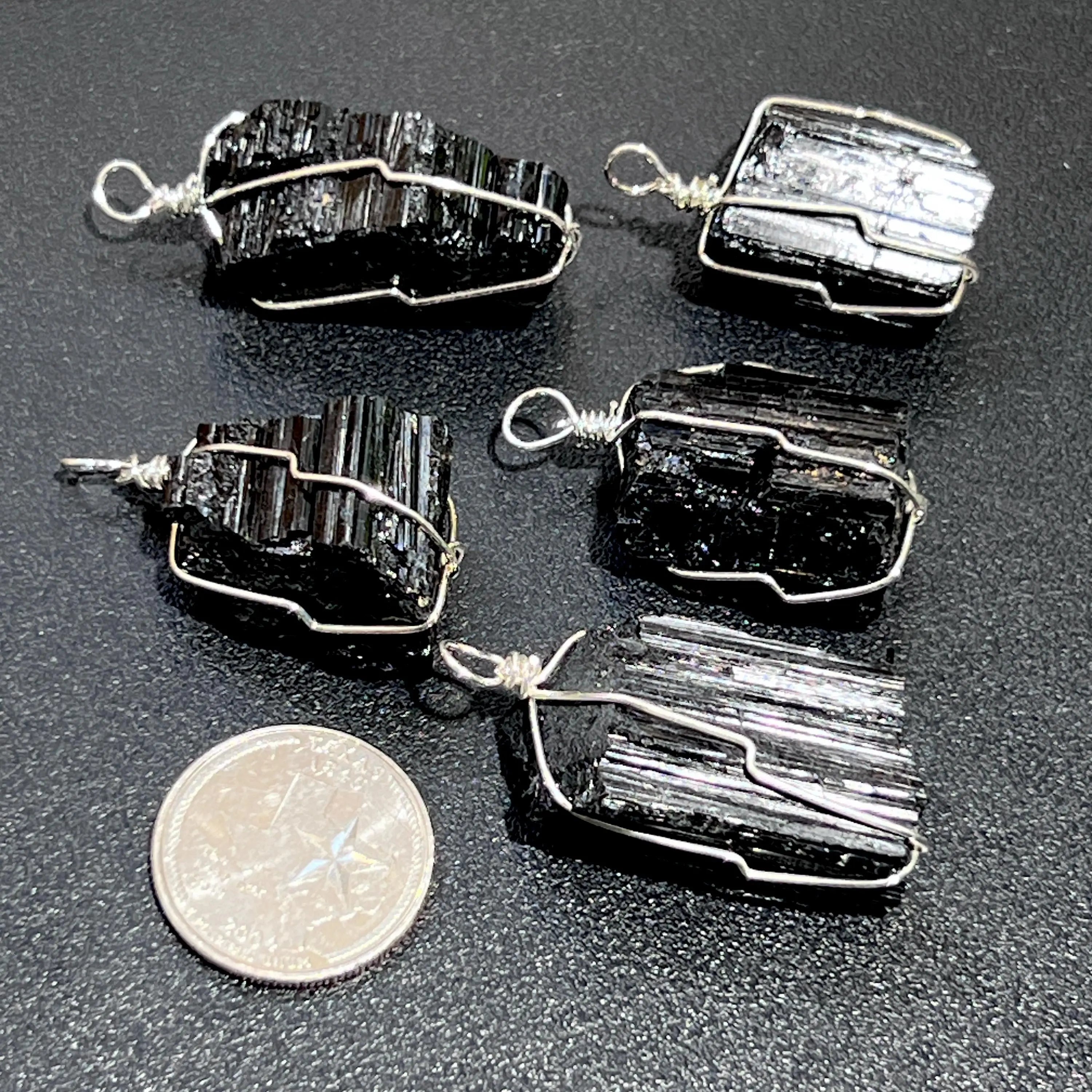 Raw Black Tourmaline Crystal Pendant (Silver Plated Wire Wrapped) Rough Gemstone Jewelry Necklace Supply | Craft Supplies & Tools > Beads, Gems & Cabochons > Charms & Pendants > Pendants | Wiccan Center