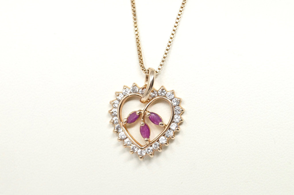 Vtg Ruby Simulated Heart Accented Rose Gold Vermeil Sterling Silver Necklace 18" | Jewelry > Necklaces > Pendants | Wiccan Center