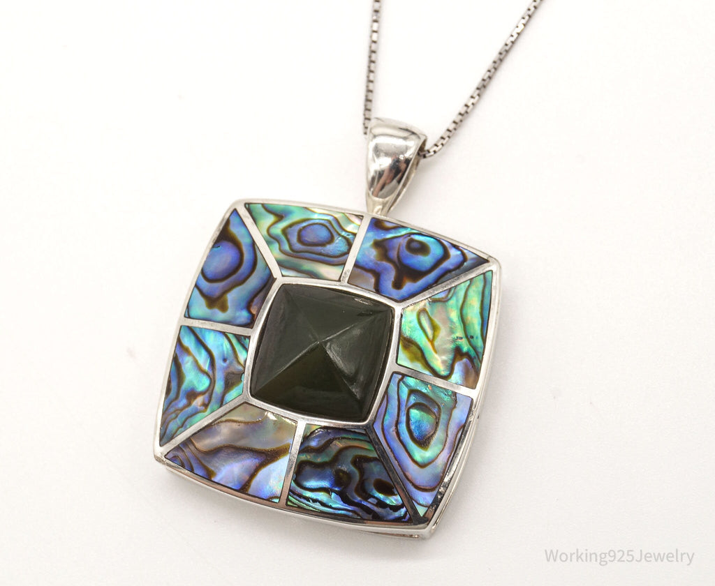 Vintage Paua Abalone Shell Green Stone Sterling Silver Necklace | Jewelry > Necklaces > Pendants | Wiccan Center